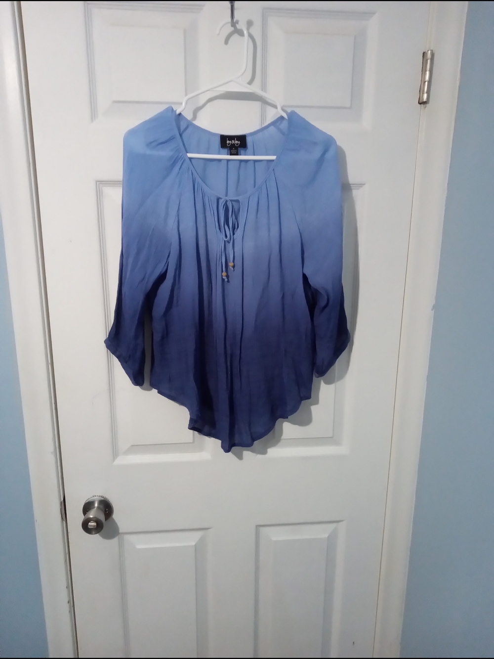 by & by Blue Ombre Tie-Neck Peasant Blouse